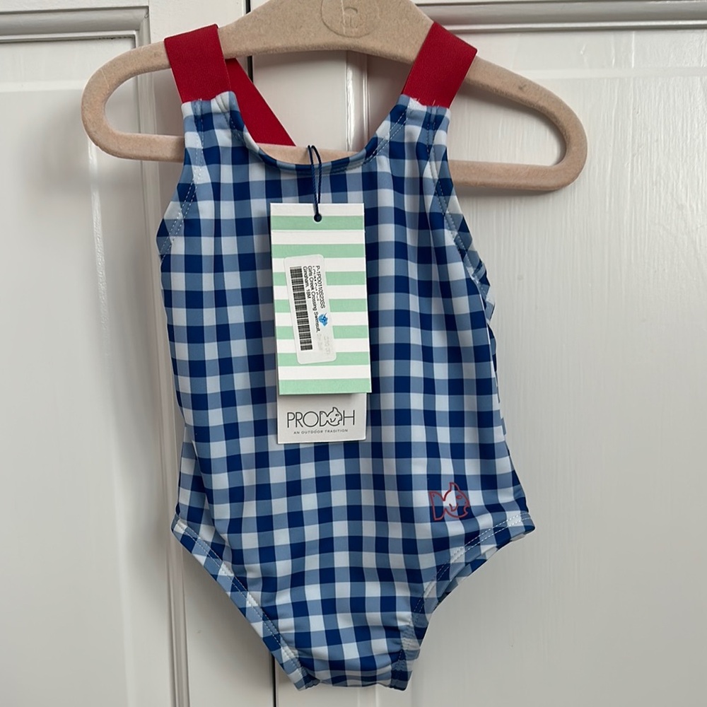 Rodo Kids Swim One Piece in Blue and Red Check